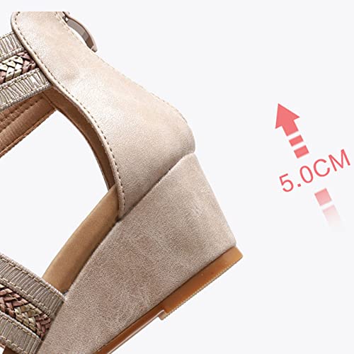 Sandals Slope Heeled Sandals Women's Summer Open Toe Sandals Back Zipper Large Women's Shoes Sandal(A,37)3