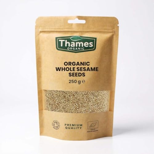 Organic Sesame Seeds - 250g of Nutritious & Flavorful Seeds - No Additives, No Preservatives - Raw, Vegan, Non-GMO - Great for Baking, Cooking, and Sprinkling - Thames Organic