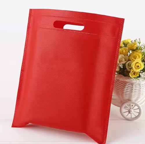 Image of V4L RED Color D-Cut Cloth Carry Bag, Handle Bag, Shopping Bag, Daily Use Bag, Gift Bag (13X18, Pack of 25)