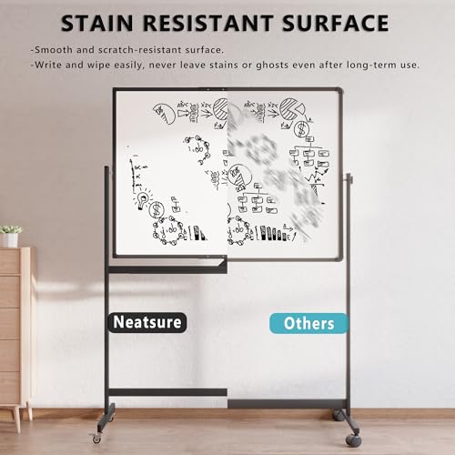 Image of Large Rolling Whiteboard on Wheels, 48 inch x 36 inch Double-Sided Mobile White Board with Stand, 4' x 3' Portable Standing Magnetic Dry Erase Board Easel for Home Office Classroom School, Black