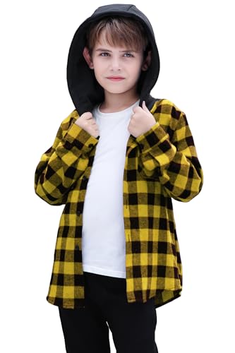 DAIMIDY Boy's Button Down Plaid Flannel Shirt Long Sleeve Hoodie Jacket4