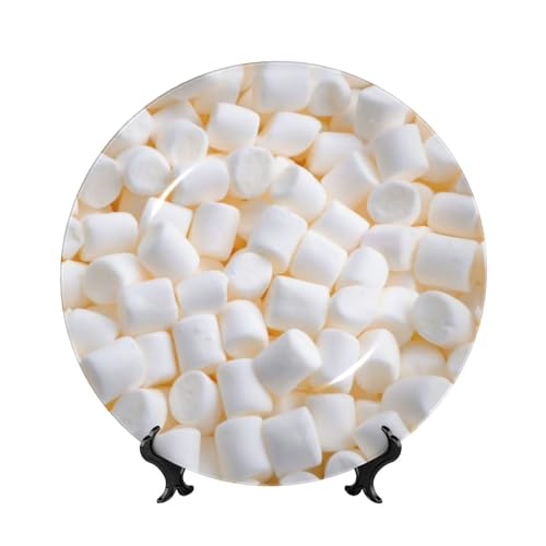 HYDJLXA Marshmallow Bone China Decorative Plate， Stand and Hook Included， for Office Study Entryway Decor6in