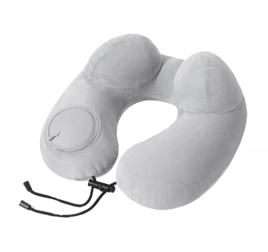 Almohada para El Cuello Almohada De Viaje Inflable Terciopelo para El Cuello con Bolsa Almacenamiento para Aviones Soporte de Viaje de Cojín(Grey)