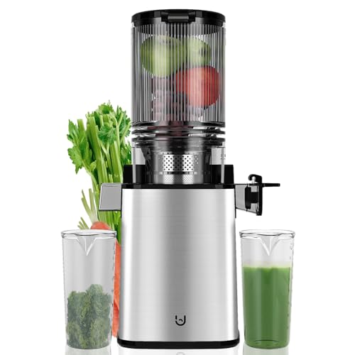 Masticating Juicer Machines, 350W Slow Cold Press Juicer with 5.3″ Feeding Chute, High Juice Yield Juicer for Fruits and Vegetables, Easy to Clean3