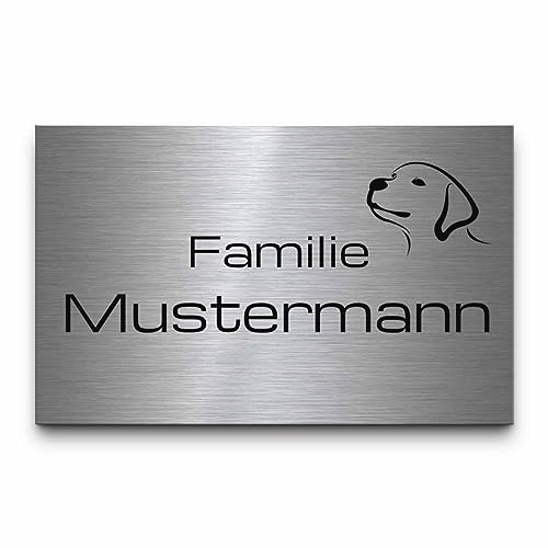 Edelstahl Türschild mit Gravur | Tür Namensschild selbstklebend o. mit Bohrlöchern | Haus Schild personalisiert mit Namen & vielen Motiven | wetterfestes Haustürschild Klingelschild graviert