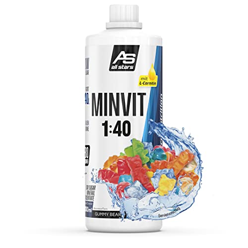 ALL STARS Minvit + L-Carnitin Vitamin Drink Konzentralt 1L Gummi Bear - Zuckerarmer Sirup mit Mineralstoff- und Vitamin Komplex mit Vitamin B1, B6, B12, Enthält Kalium, Magnesium & L-Carnitin