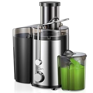 QCen Entsafter, Zentrifugal-Entsafter mit 3-Zoll-Einfüllschacht, leicht zu reinigen, Edelstahl, BPA-frei, ideal für Obst und Gemüse (Sliver, 800W)