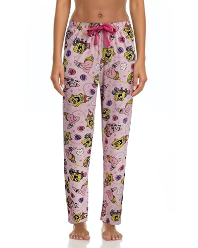 COCO BRANDS SpongeBob SquarePants Womens Pajama Pants - Soft Stretch PJ Pants Sleepwear for Women with Elastic Waist (S-XL), Size Medium, Pink SpongeBob and Patrick Telephones Print