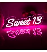 NINTHVEENSweet 13 Neon Sign Pink LED Neon Sign for 13th Happy Birthday Party Decor USB Powered Le...