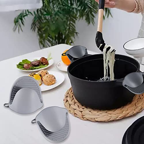 4Pcs Oven Gloves, Silicone Oven Mitts Heat Resistant, Silicone Potholders For Kitchen, Anti Scalding And Non Slip Food Grade Silicone Gloves For Kitchen Cooking Baking And Grilling, Grey Black #TOP4
