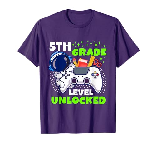 Back To School 5th Grade Level Unlocked Gamer Boys Kids T-Shirt