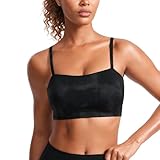 CRZ YOGA Butterluxe Womens Adjustable Spaghetti Thin Strap Sports Bra - Padded Wireless Square Neck Workout Yoga Clothes Black Tie Dye Flowers Medium