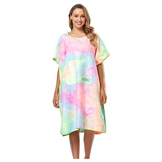 FLYILY Adulto Unisex Bata Poncho de Toalla para Niños Natación Toalla Playa Surf Poncho Albornoz Robe con Capucha para Cambiarse de Ropa(TieDye01,L)