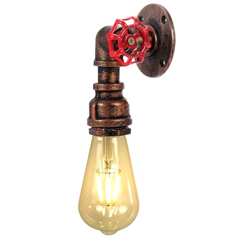 Image of Kawell Vintage Wall Light Fixtures Industrial Retro Wall Sconce Light Creative Water Pipe Wall Lamp Iron Art Single E26 60W Max for Bedroom Kitchen Restaurant Loft Cafe Bar Hallway, Red