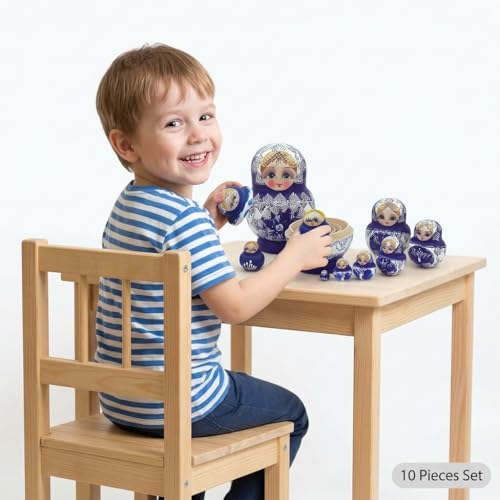 XUJIQI 10-Layer Russian Nesting Dolls, Handcrafted Satin Wood Matryoshka Dolls for Kids & Adults, Holds Items, Christmas Decoration (1 Set) by XUJIQI - Image 2