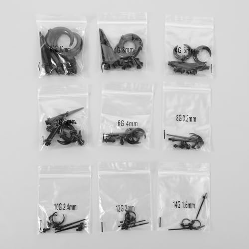 Lusofie 54 Stück Ear Gauges Stretching Kit Ohr-Stretching-Set 14g-0g Tunnel Dehnstäbe Set 1-10 Mm Acryl Pincher Tapers Septum Ringe Expander Plug Acrylic Ohr Ohrdehner Kit Für Damen Mädchen(Schwarz)