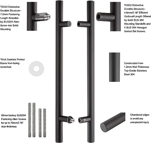 Togu Tg-6012 12 Inches Solid Standoffs Heavy-Duty Commercial Grade-304 Stainless Steel Push Pull Door Handle/Barn Door Pull Handle/Glass Pulls, Matte Black Finish #TOP2