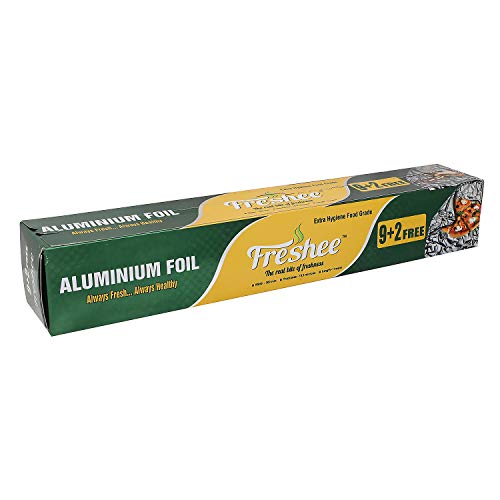 Image of Freshee 9 Plus 2 m Aluminium Silver Kitchen Foil Roll Paper Pack of 5|11 Micron Thick|Food wrap|Disposable Food Parcel|Fresh Food|Food Grade