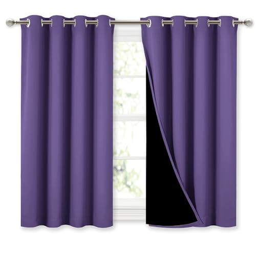 Image of NICETOWN 100% Blackout Curtains with Black Liners, Thermal Insulated Full Blackout 2-Layer Lined Curtains, Energy Efficiency Window Draperies for Dining Room (Lilac Purple, 2 Panels, 52 inch W by 45 inch L)