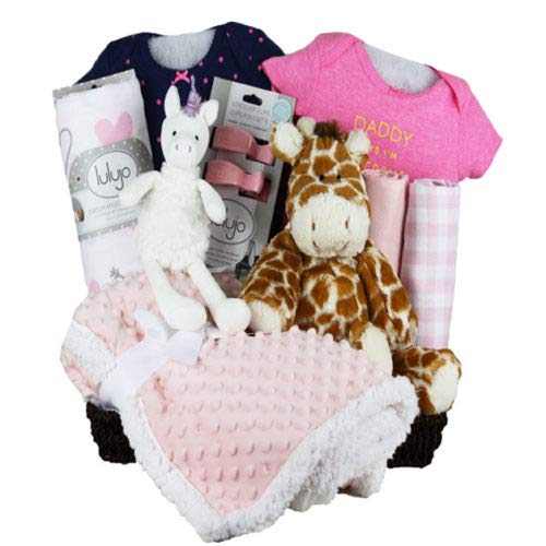 Vania's Baby Girl Gift Basket - Sweet Unicorn and Giraffe, Baby Gift Sets as Christmas Gifts for Baby Shower & Newborn Baby Essentials
