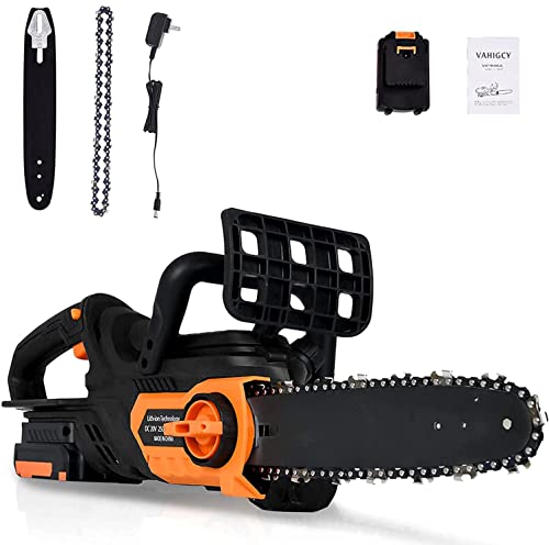 VAHIGCY Electric Chainsaw, 10-Inch Battery Powered Chain Saw, Lithium-Ion Battery and Charger Included，20V Max Cordless Chainsaw for Farm Garden and Ranch