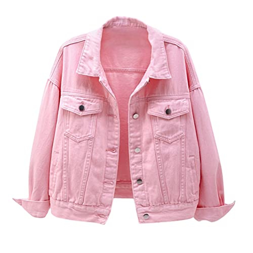 ORANDESIGNE Fille Veste en Jean Multicolore Femmes Manteau Court à Manches Longues Gilet Court sans Manches en Jean Veste en Jean Classique Décontractée Jeansjacke Déchirée A Rose L