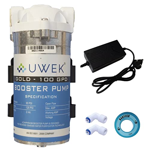 Image of UWEK Gold RO Booster Pump 100 GPD & Supply Adapter 24V Combo, Compatible With Storage Type Water Purifiers, 1 Year Warranty