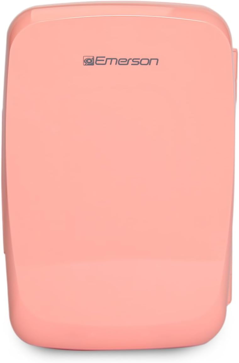 Emerson EFC-5000 Portable Mini Fridge Cooler for 6 Cans, Compact 4L Capacity, Lightweight Design, AC/DC Power Compatibility, and Removable Shelf – Perfect for Home, Office, Dorms, and Travel, Pink