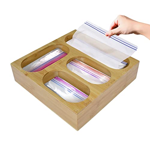 Organiseur de rangement Ziplock en bambou - Pour sac de rangement alimentaire, boîte de rangement en bambou - Compatible avec les gallons Ziplock Quart - Pour tiroirs de cuisine (B) Cover