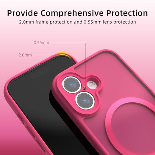 Coque iPhone 16 rose vif magnétique et mate transparente de 6,1 pouces pour MagSafe - 3