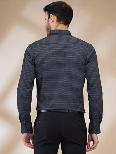Image of Park Avenue Men's Print Pattern Slim Fit Cotton Blend Full Sleeve Semi Cut Away Collar Formal Shirt