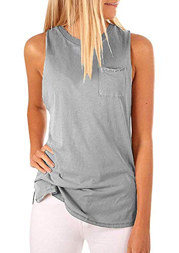 Hount Womens Sleeveless Tee Shirts Casual Sleeveless Blouse Tops (Gray, S)