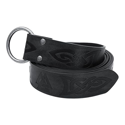 Medieval Viking Belts - Celtic Knot Embossed PU Leather O Ring Knight Belt Retro Renaissance Cosplay Costume Accessory4
