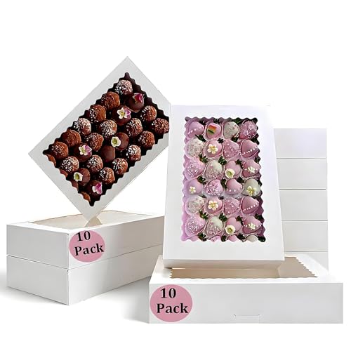 CUESVAP Lot de 10 boîtes à biscuits de 30,4 x 20,3 x 6,5 cm - Avec fenêtre transparente - Pour cupcakes, muffins et gâteaux - Pour pâtisserie, cadeaux et...