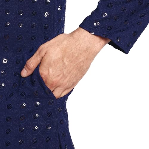 Image of Rayon Ethnic Wear Full Chikankari Sequin Embroidery Mirror Work Traditional Straight Kurta Pyjama Set for Men