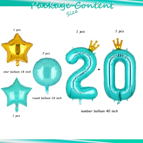 Image of Crown Teal Blue Number 20 Balloons 40 Inch Large Helium Mylar Digital Balloon Anniversary Wedding Mermaid Theme 20th Birthday Party Decor Supplies 5 Pcs, Big