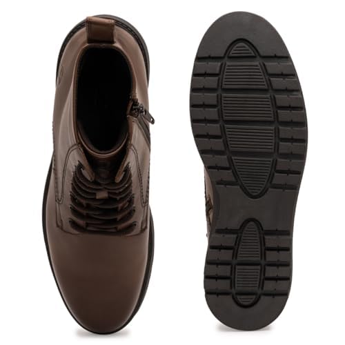 Image of Thomas Crick Genuine Leather Men's Lace-Up Boots with Zipper | Stylish Ankle Boots with Cushioned Insole, Flexible Wedge Sole & Breathable Lining
