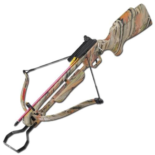 MedievalDepot Stealth Striker Hunting Pre Strung Autumn Camo150lb Crossbow Pistol - Compact Hunting Camping Survival Crossbow with Toolkit and Starter Arrow Set