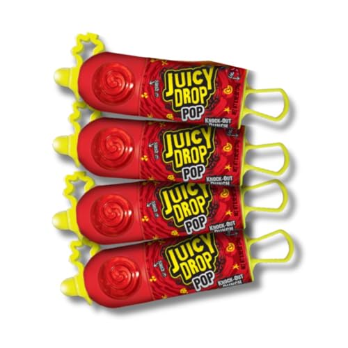 Juicy Drop Pops - Pack of 4 - Knockout Punch - Sweet Lollipops With Sour Gel