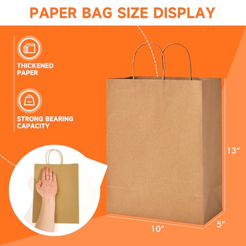 METAPRINT 100pcs Large Brown Paper Bags with Handles in Bulk, 10x5x13 Kraft Gift Bags, Recyclable Shopping Bags for Retail, Birthday, Parties & Weddings