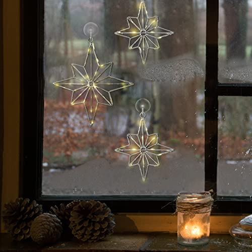Hanging Star Lights, 8 Inch - Set Of 2 Large Led Lighted Stars, Battery Operated, Indoor / Outdoor, Auto Timer, Suction Cups Included, Window Decorations, Eid & Ramadan Decorations #TOP2