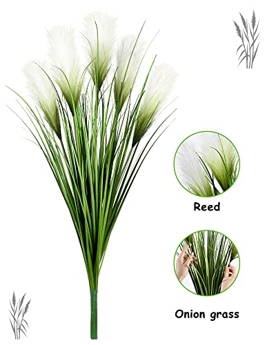 Vlorart 33" Artificial Plants 6 Pack Onion Tall Grass Greenery, Faux Fake Grass Shrubs Plant Flowers Wheat Grass For House Home Indoor Outdoor Office Room Gardening Indoor Décor-White #TOP2