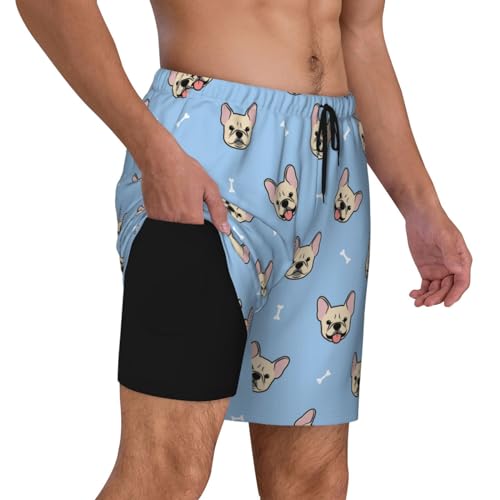Cute French Bulldog Funny Men's Swim Trunks Board Shorts Quick Dry-3