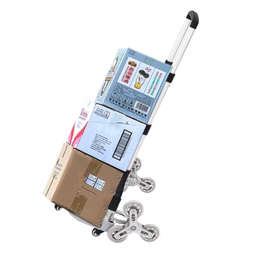 Kletterwagen Rahmen aus Aluminiumlegierung Kristallräder 4 kleine Räder Transportkarre bis 70 KG Belastbar mit Teleskopgriff Anti-Rutsch-Ladefläche Aluminium Treppensteiger Sackkarre klappbar
