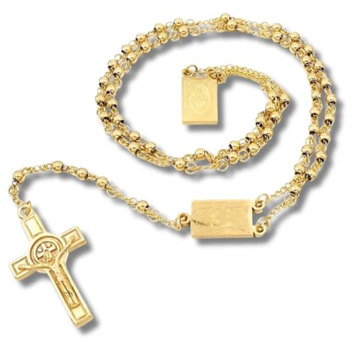 Terço Escapulário Unissex Banhado a Ouro 66cm - Proteção e Devoção Celestial + Bolsa de Veludo