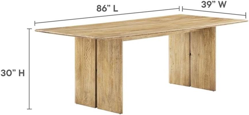 BOWERY HILL 86" Rectangular Solid Mango Wood Dining Table, Oak Finish, Adjustable Non-Marking Foot Pads, Modern Farmhouse Style, Seats 8, Durable Kitchen or Dining Room Table for Gatherings