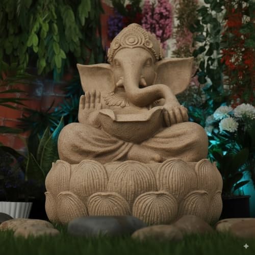 Image of Swarnhouse Lord Ganesha Decorative Water Fountain, 3 Feet Tall, Lotus Base, Indoor Outdoor Garden Decor (Article 4)