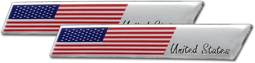 3D Aluminum Alloy American US Flag Decal, 2PCS 3.8" X 0.6" Patriotic Stars Stripe USA Flag Car Stickers for Laptop/Car/Truck/Window/Bumper