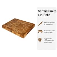 B4K® 40х30х4cm Küchenbrett aus Eiche Stirnholz | Antibakterielles Hirnholzbrett mit Griffen, Silikonfüßen und Saftrille | Stirnholz Schneidebrett | Hackblock – Ansicht 2