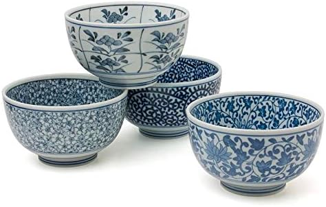 Japanese Sometsuke Bowl Set includes 4 Bowls